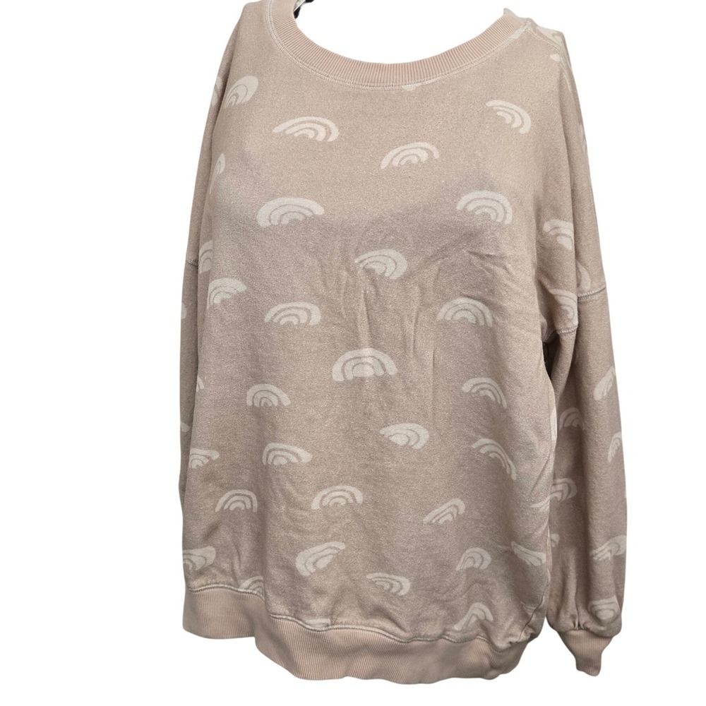 Anthropologie‎ Daily Practice Sweatshirt M Tan Rainbow Print Oversized Pullover